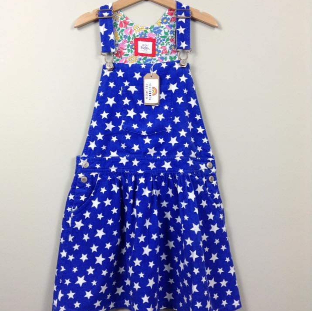 MINI BODEN Blue Corduroy Cord Star Pinafore Dress - Picture 5 of 5